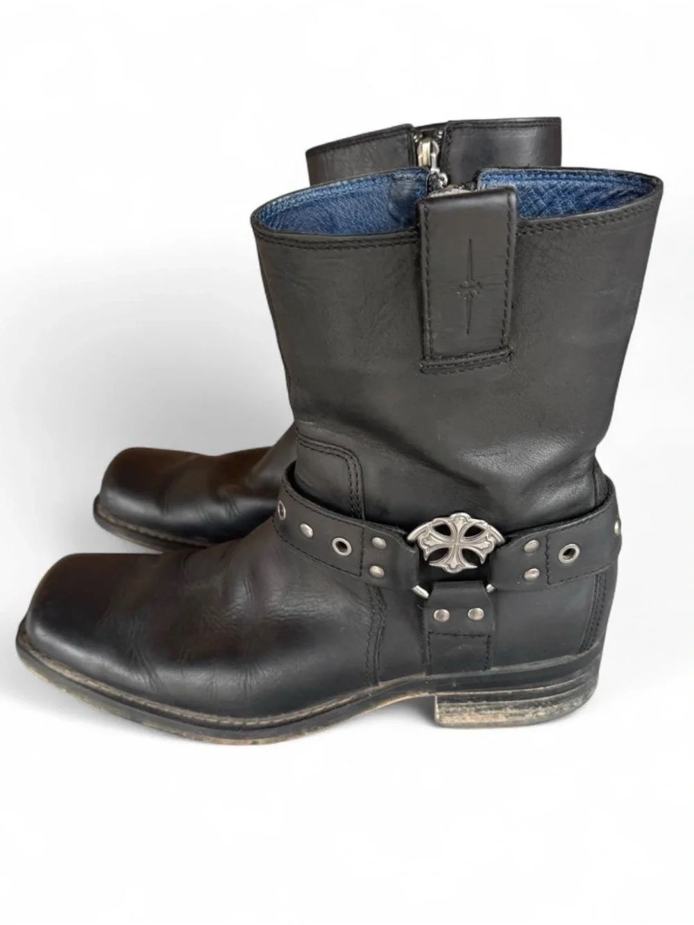 Mark Nason Black Leather Harness Boots with Silver Studs